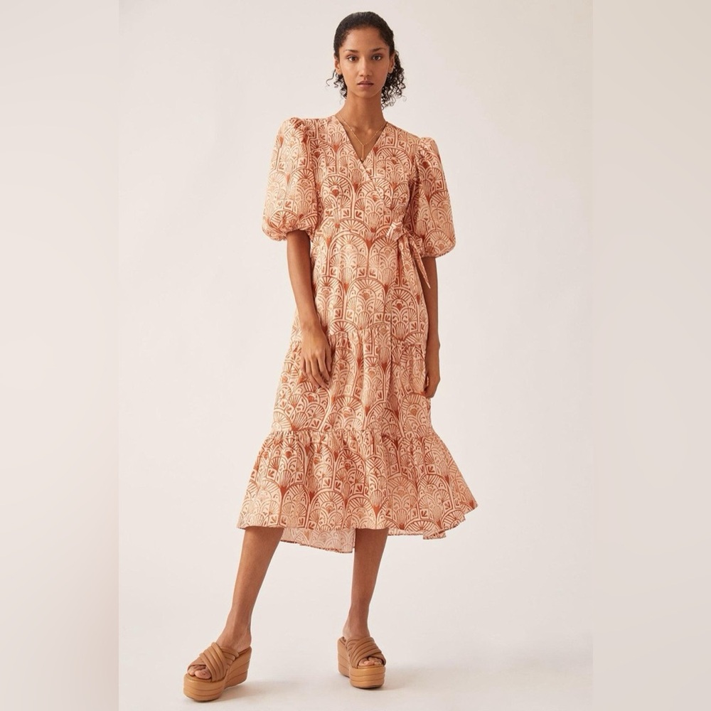 Anthropologie x Hutch V-neck Tiered Wrap Midi Dress Size L